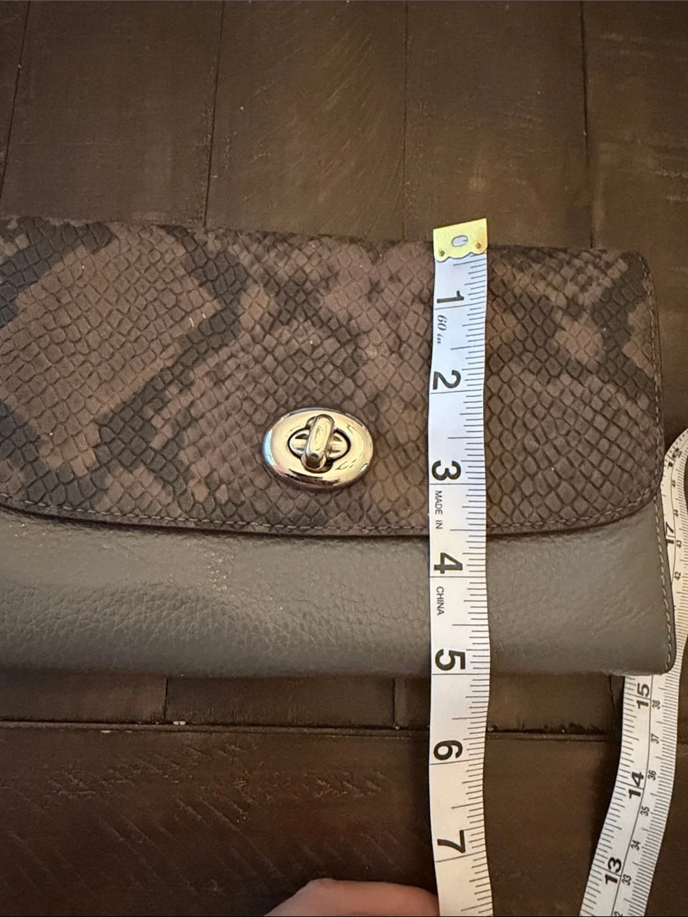 Coach Two-Tone Snake-Print Leather Clutch - Wristlet Gray and Brown